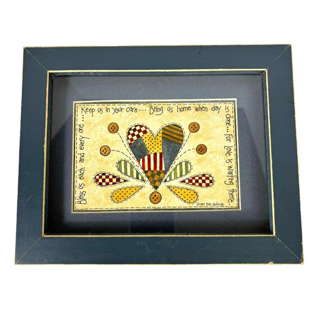 Beth Yarbrough Vintage Framed 1997 Folk Art Print Bless Us Each and Everyone